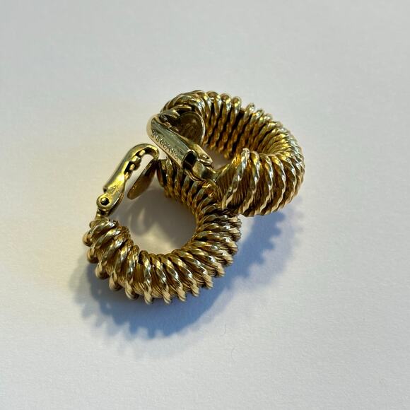 12K 1/20 GF clip on earrings textured faux hoops classic elegant hallmarked - Picture 12 of 12